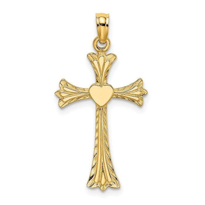 10K Polished and Engraved Cross W/ Heart Charm-10K8334