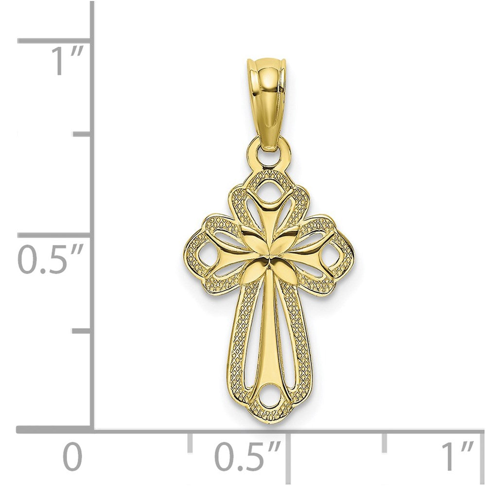 10K Cut-Out Polished Textured Cross Charm-10K8339