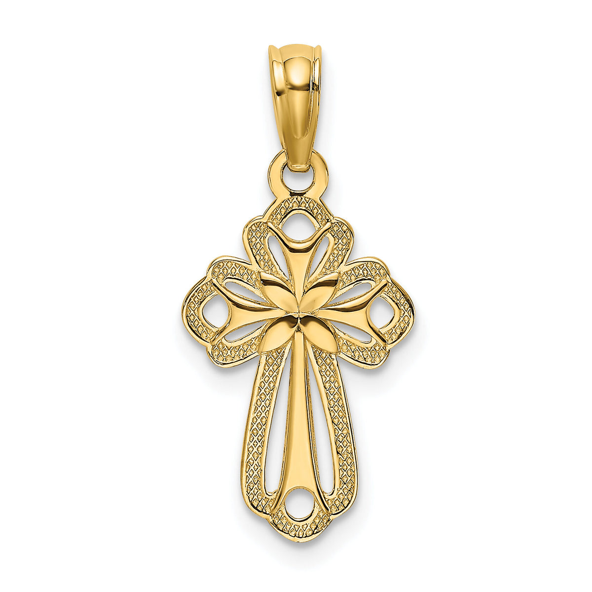 10K Cut-Out Polished Textured Cross Charm-10K8339
