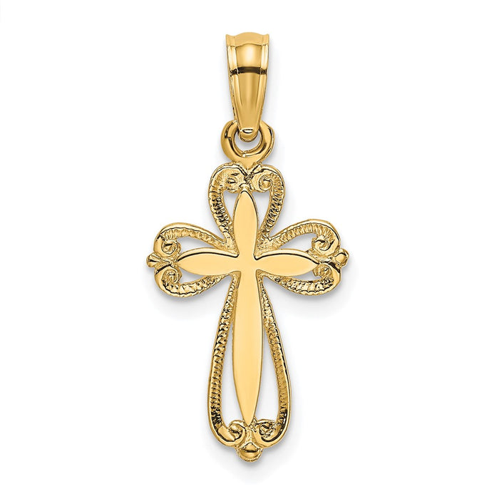 10K Polished and Cut-Out Engraved Cross Charm-10K8350
