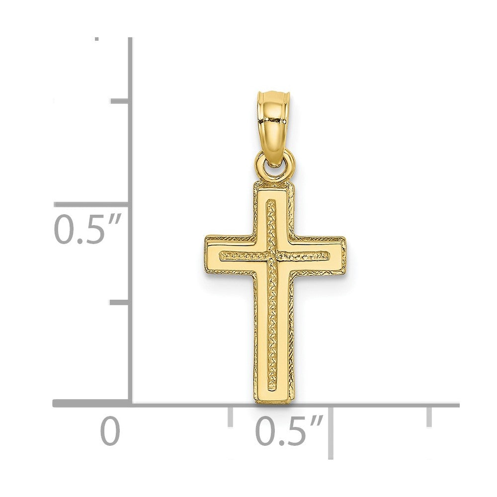 10K 2-D Polished Textured Cross Charm-10K8351