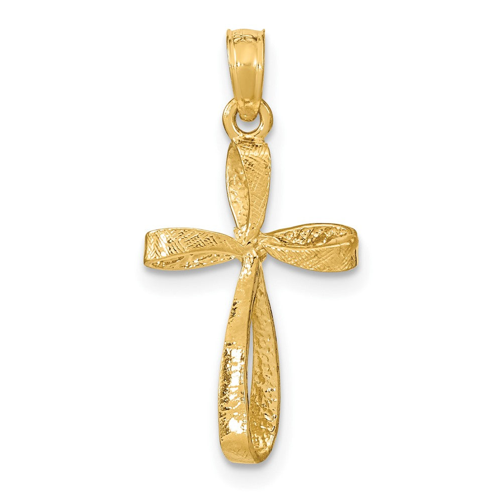 10K 3-D Engraved Polished Twisted Cross Charm-10K8353