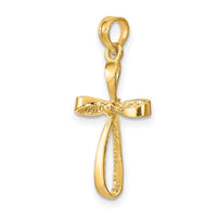 10K 3-D Engraved Polished Twisted Cross Charm-10K8353