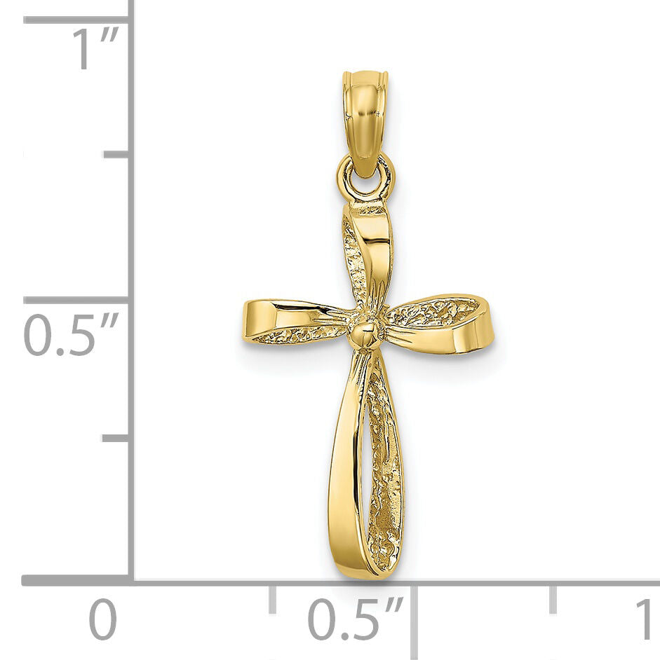 10K 3-D Engraved Polished Twisted Cross Charm-10K8353