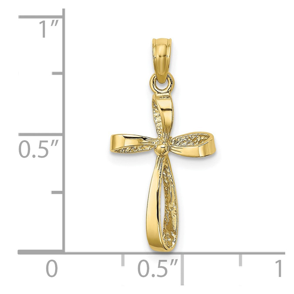 10K 3-D Engraved Polished Twisted Cross Charm-10K8353