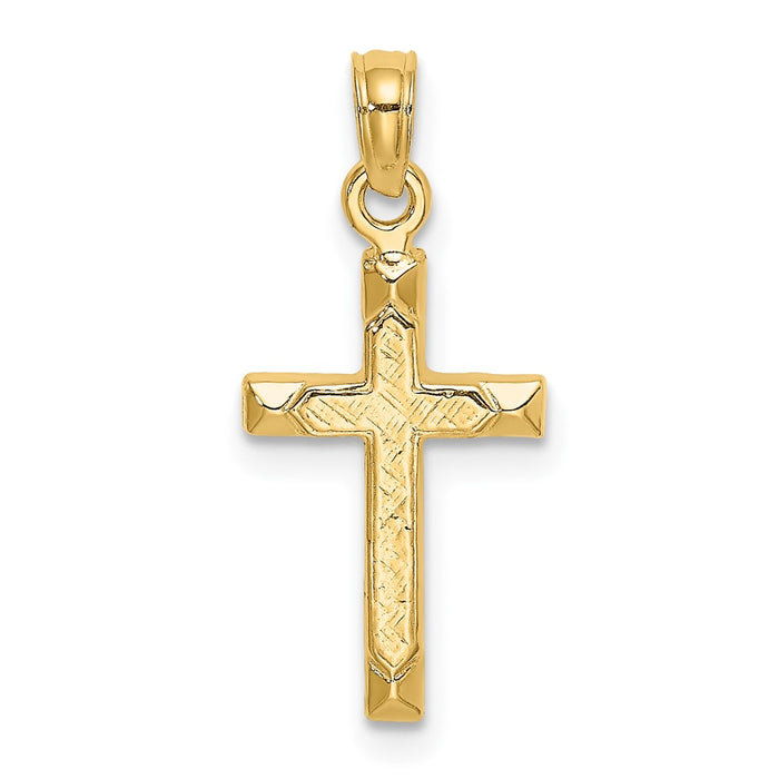 10K Engraved Center and Polished Beveled Edge Cross Charm-10K8364