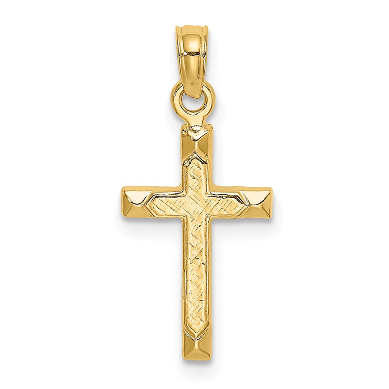 10K Engraved Center and Polished Beveled Edge Cross Charm-10K8364