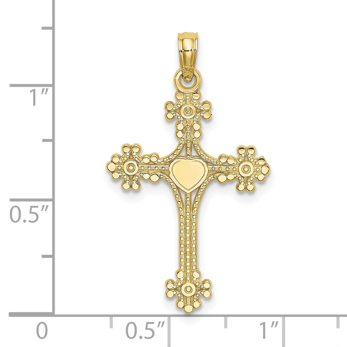 10K Beaded Tip Cross w/ Heart Center Charm-10K8366