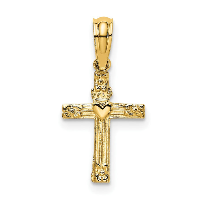 10K Textured Mini Cross w/ Heart Charm-10K8372