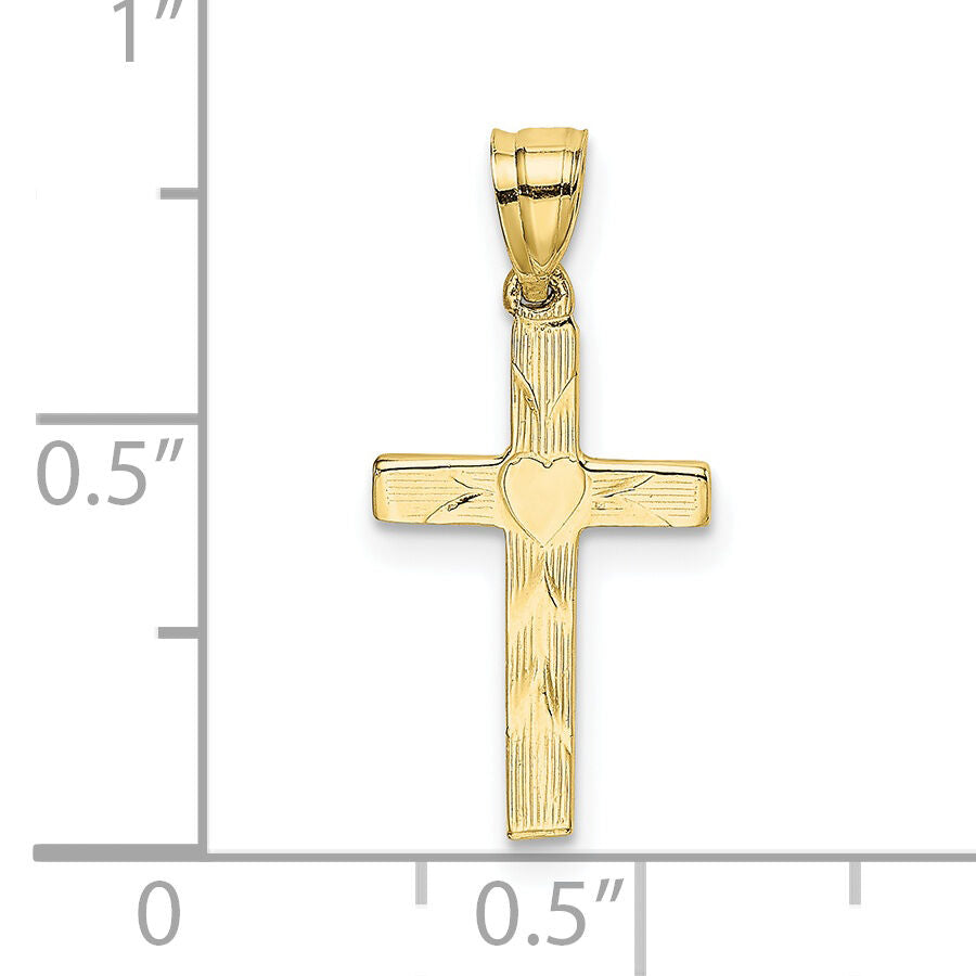 10K Polished and Engraved Cross W/ Heart Center Charm-10K8374