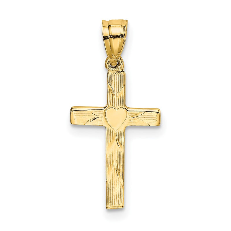 10K Polished and Engraved Cross W/ Heart Center Charm-10K8374