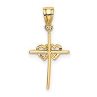 10K Polished Double Hearts On Stick Cross Charm-10K8397