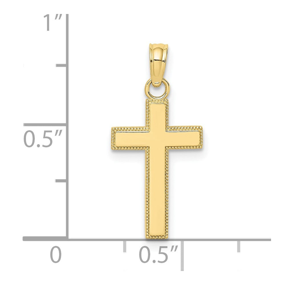 10K Polished Block Style Beaded Edge Cross Charm-10K8411
