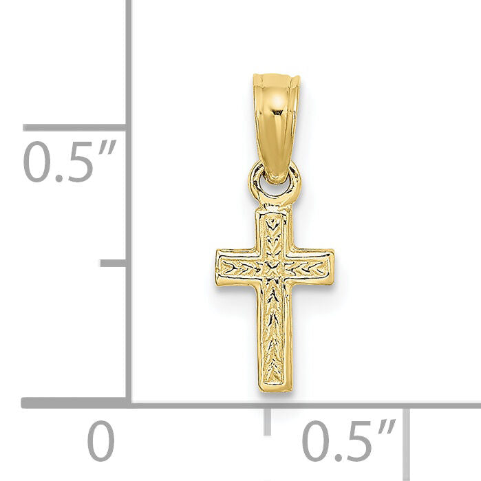 10K Polished and Engraved Mini Cross Charm-10K8424