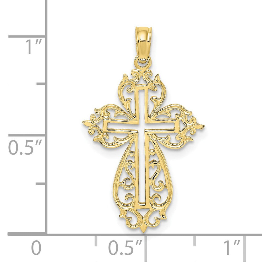 10K Cut-Out Scroll Framed Cross Charm-10K8426