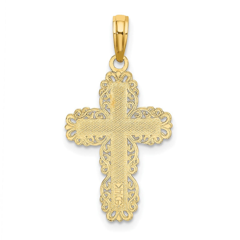 10K Textured w/ Lace Trim Cross Charm-10K8431