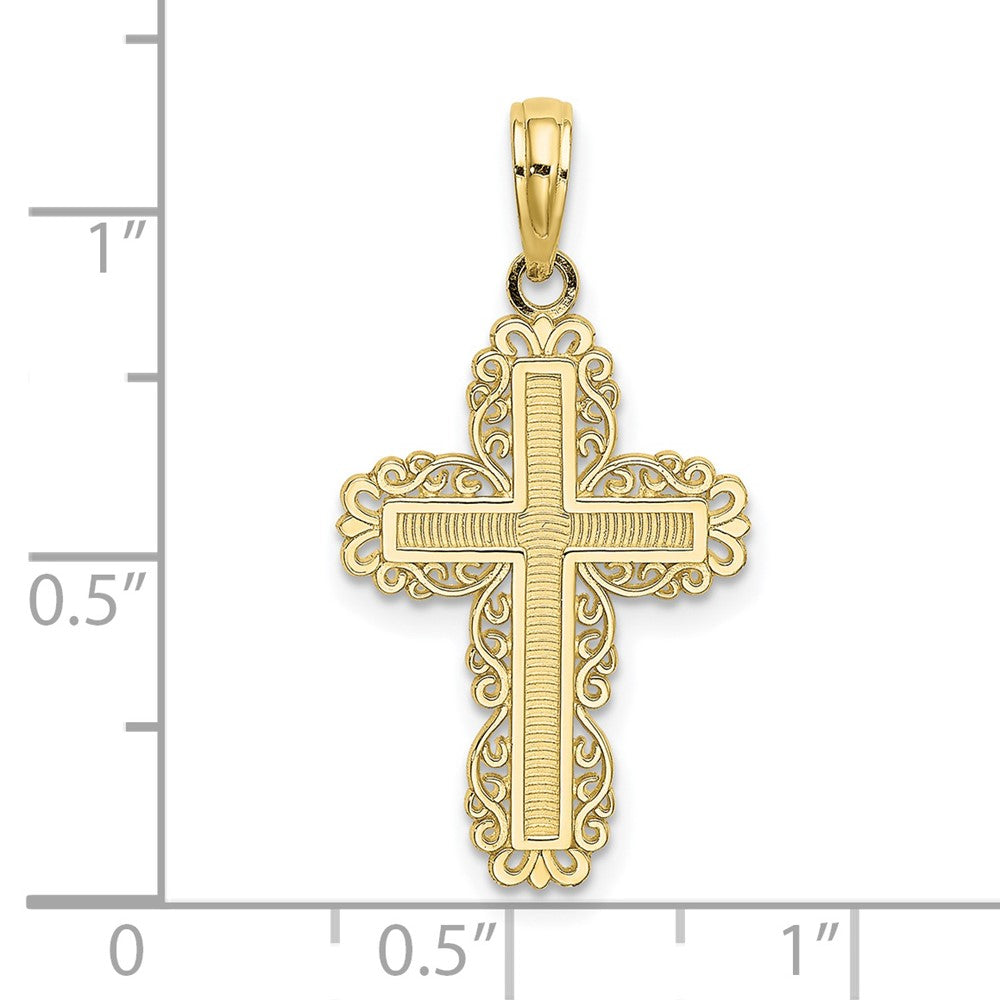 10K Textured w/ Lace Trim Cross Charm-10K8431