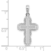 10K White Gold Textured w/ Lace Trim Cross Charm-10K8431W