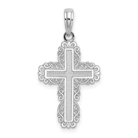 10K White Gold Textured w/ Lace Trim Cross Charm-10K8431W