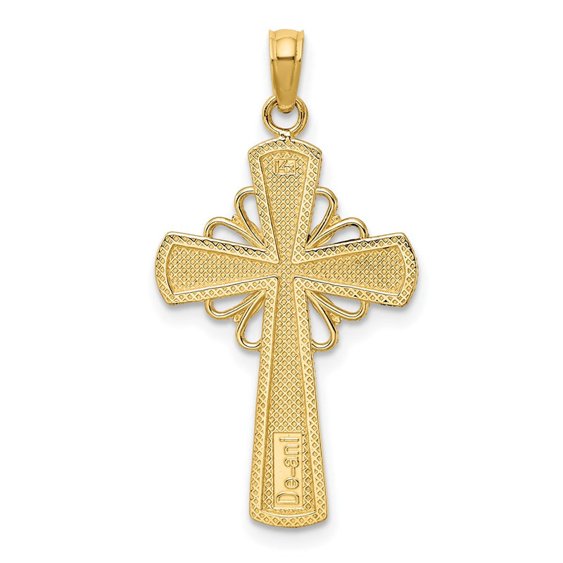 10K Polished W/ Beaded Edge Grid Accent Cross Charm-10K8435