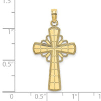 10K Polished W/ Beaded Edge Grid Accent Cross Charm-10K8435