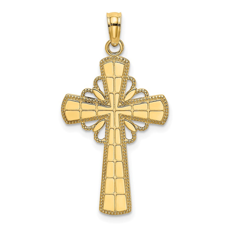 10K Polished W/ Beaded Edge Grid Accent Cross Charm-10K8435