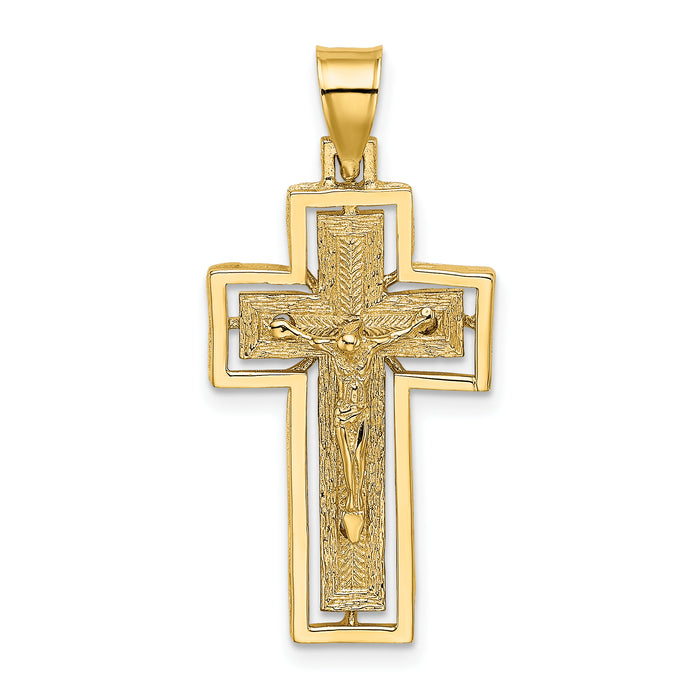 10K Textured Crucifix w/ Frame Charm-10K8438