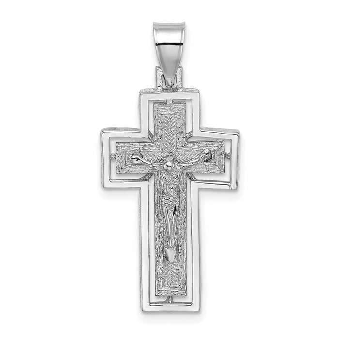 10K White Gold Textured Crucifix w/ Frame Charm-10K8438W