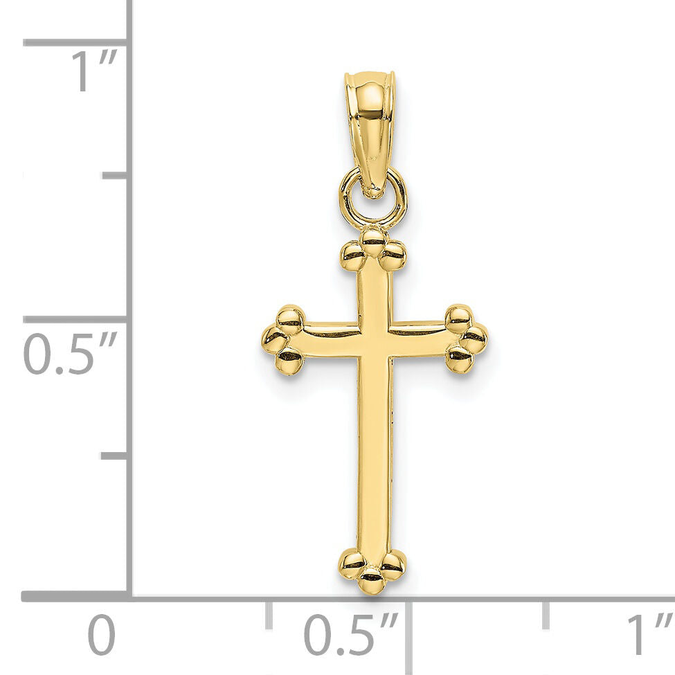 10K Polished Beaded Cross-10K8442