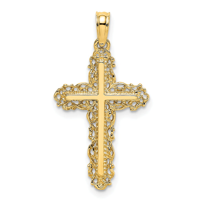 10K Cross w/ Filigree Lace Trim Charm-10K8454