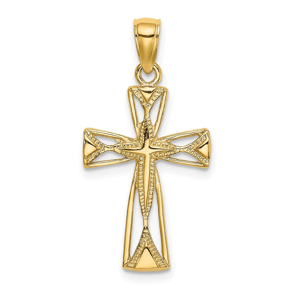 10K Polished Cut-Out Design Cross Charm-10K8460