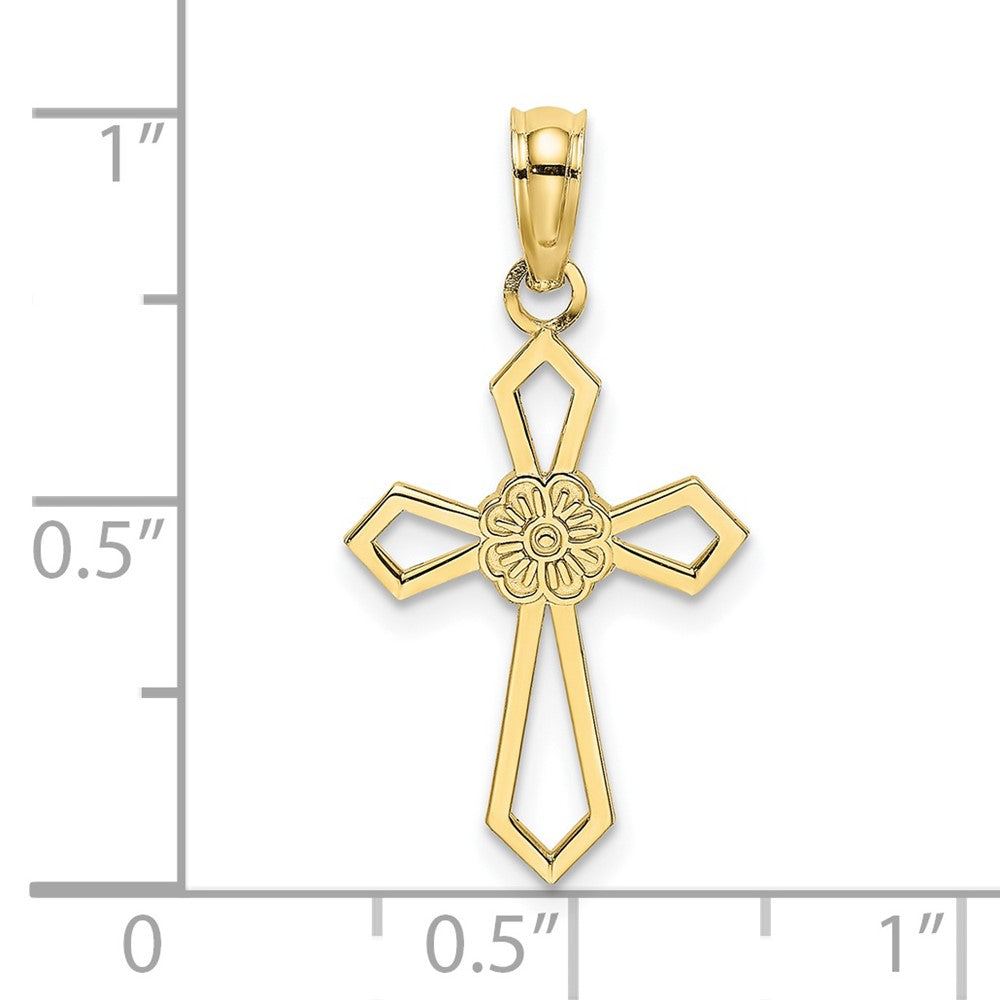 10K Cut-Out and Flat Cross W/ Flower Charm-10K8488
