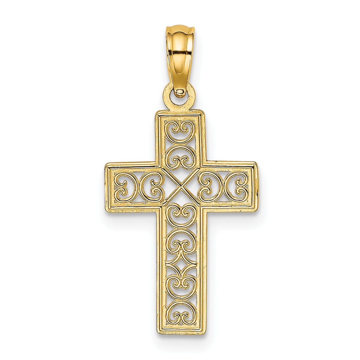 10K Textured Lace Center Cross Charm-10K8504