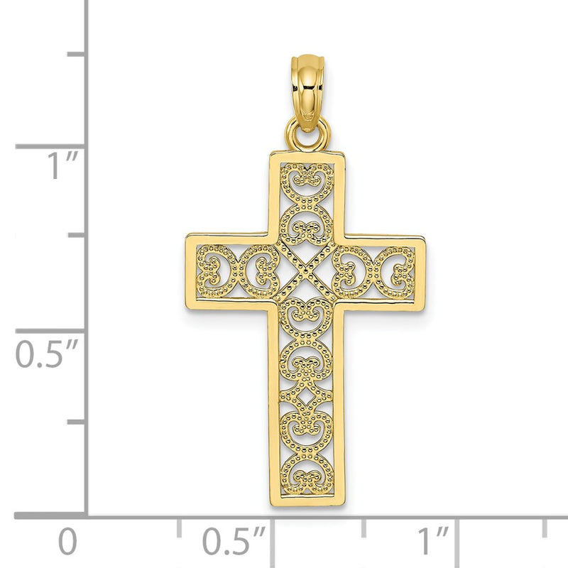 10K Textured Lace Center Cross Charm-10K8511