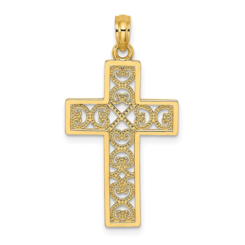 10K Textured Lace Center Cross Charm-10K8511