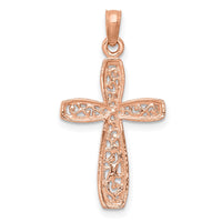 10K Rose w/ White Rhodium Filigree Center Border Cross-10K8515R