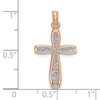 10K Rose w/ White Rhodium Filigree Center Border Cross-10K8515R