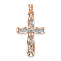 10K Rose w/ White Rhodium Filigree Center Border Cross-10K8515R