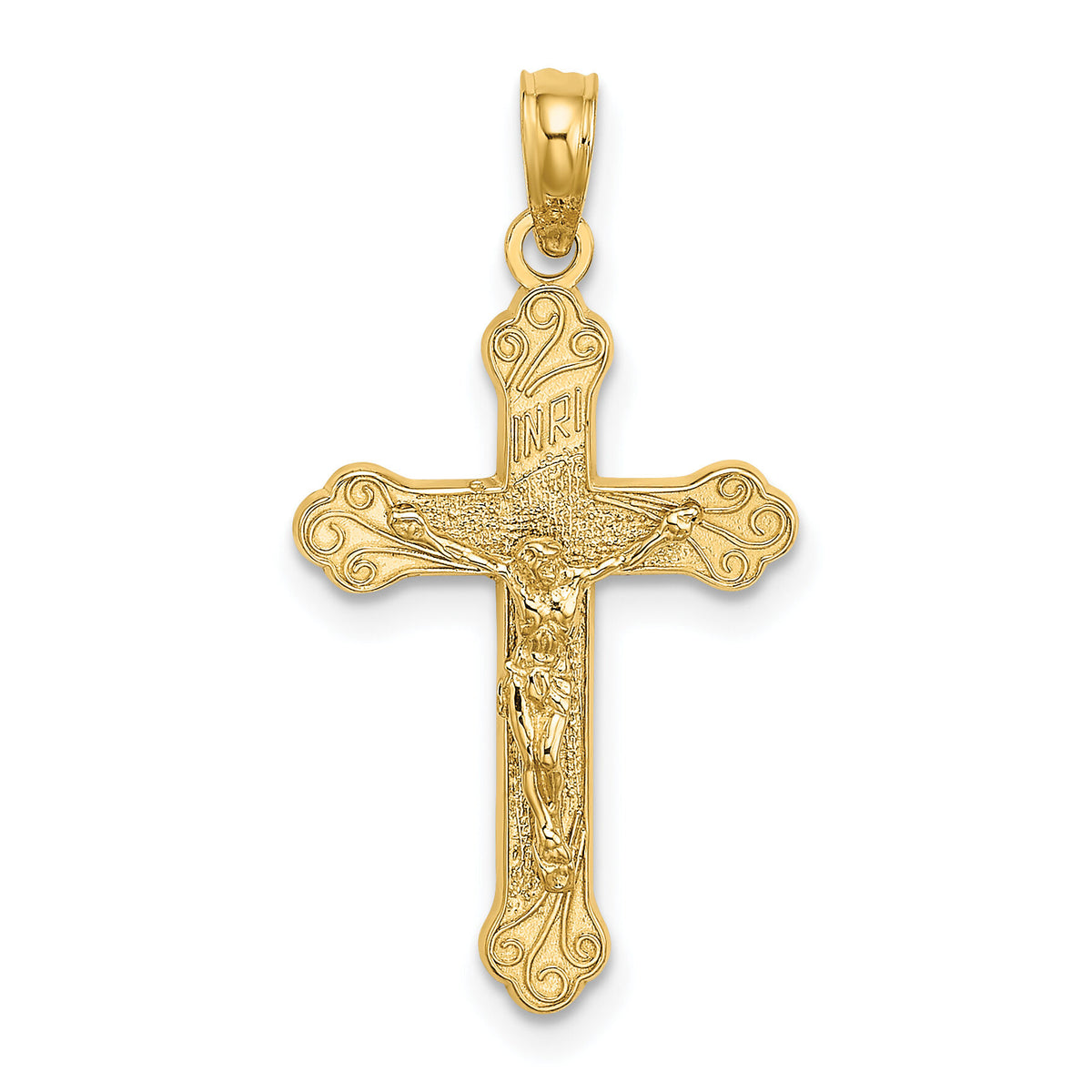 10K Inri Crucifix W/ Scroll Tips Charm-10K8531