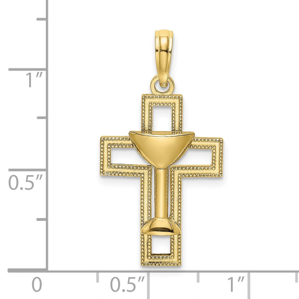 10K Polished Cross W/ Communion Cup Charm-10K8546