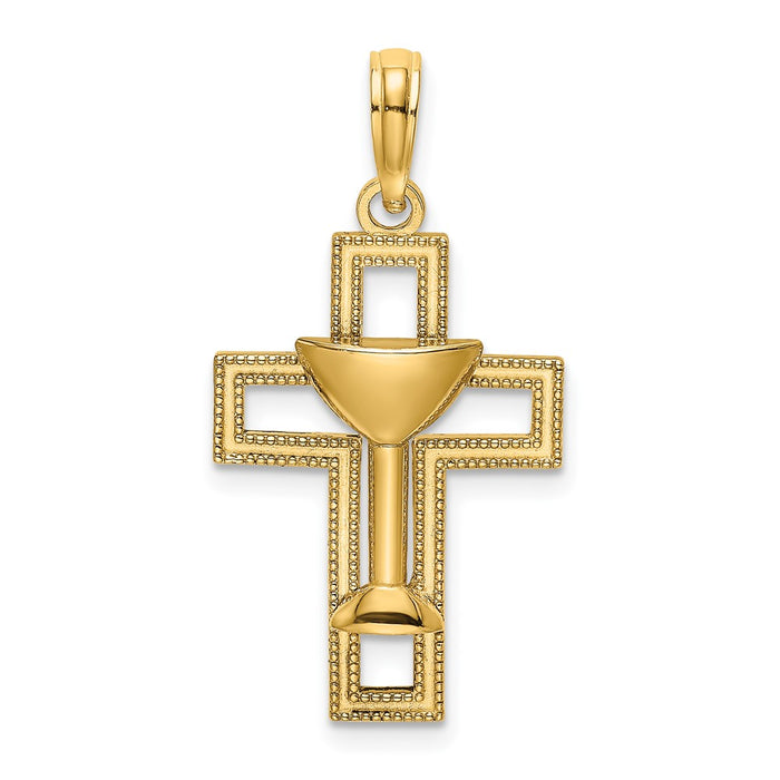 10K Polished Cross W/ Communion Cup Charm-10K8546