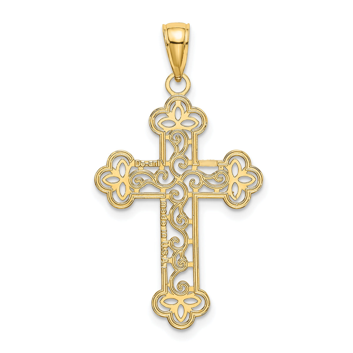10K Textured  Beaded Edge Cross Charm-10K8547