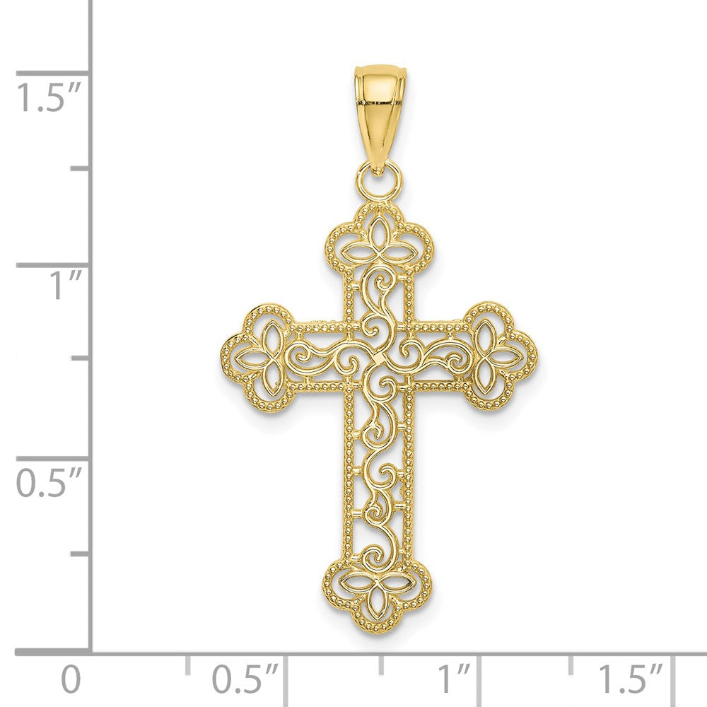 10K Textured  Beaded Edge Cross Charm-10K8547