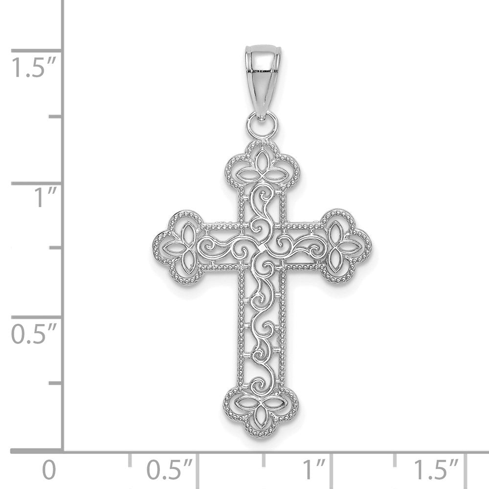 10K White Gold Textured  Beaded Edge Cross Charm-10K8547W