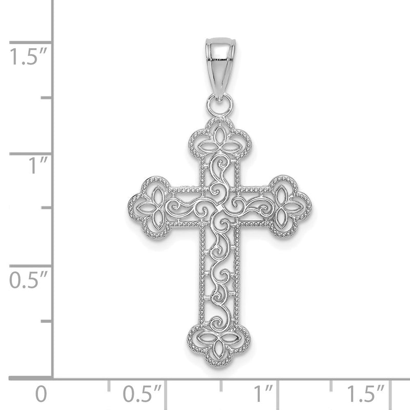 10K White Gold Textured  Beaded Edge Cross Charm-10K8547W