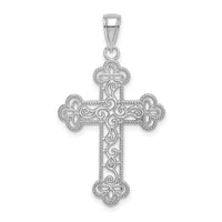 10K White Gold Textured  Beaded Edge Cross Charm-10K8547W