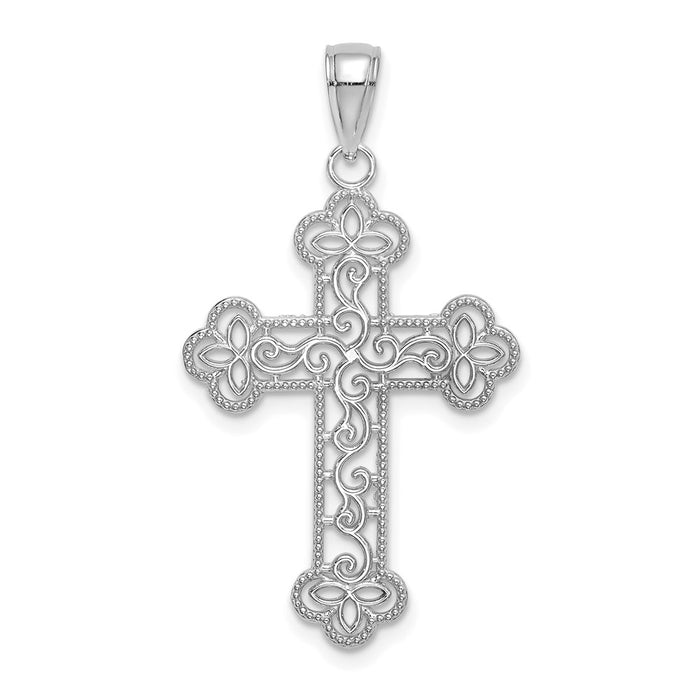 10K White Gold Textured  Beaded Edge Cross Charm-10K8547W