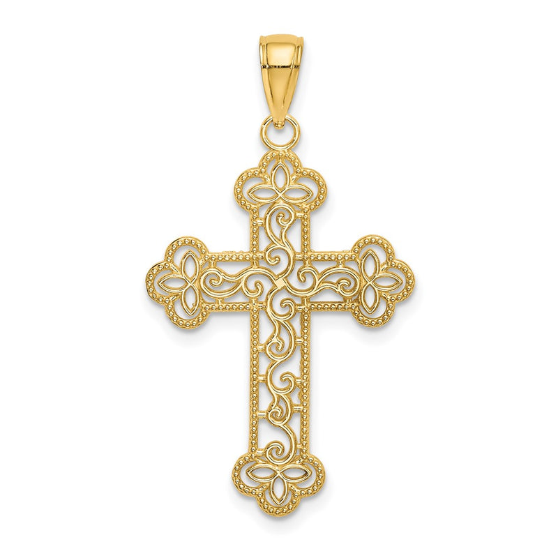 10K Textured  Beaded Edge Cross Charm-10K8547