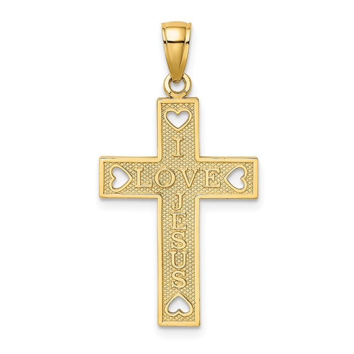 10K  I LOVE JESUS  Cross w/ Hearts Charm-10K8552