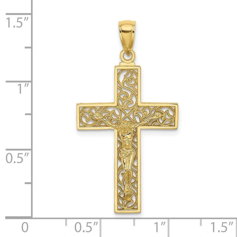 10K Textured Swirl Design Crucifix Charm-10K8598